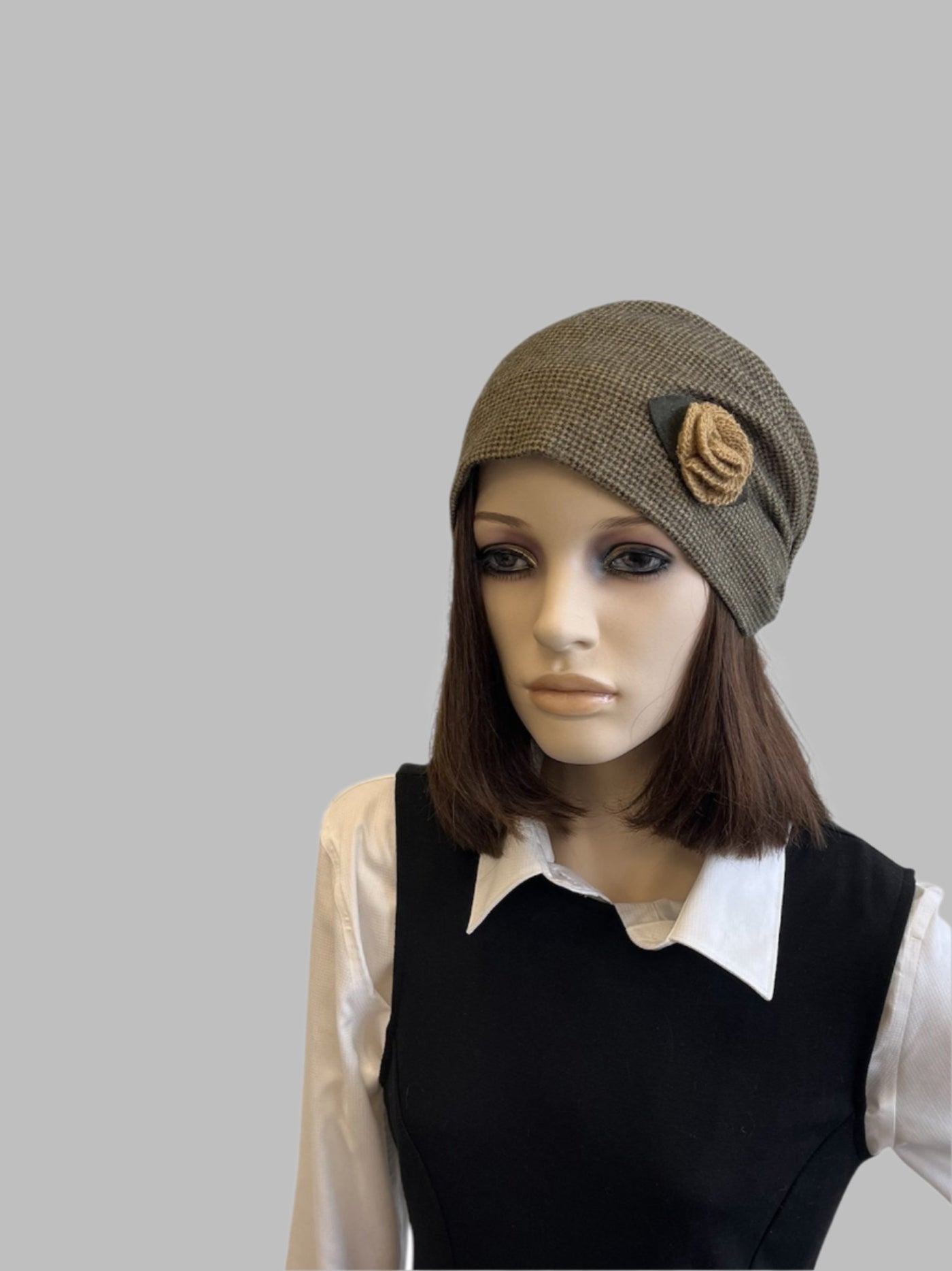 Hat with Small Knit Flower