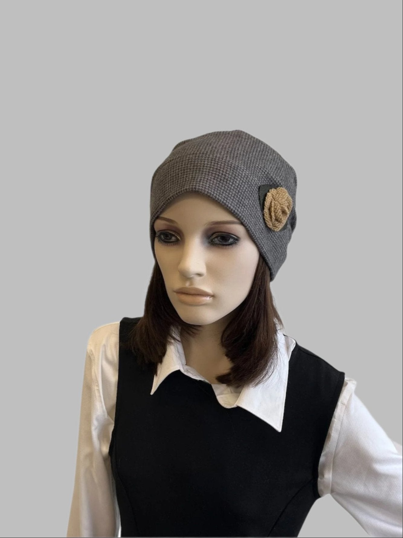 Hat with Small Knit Flower