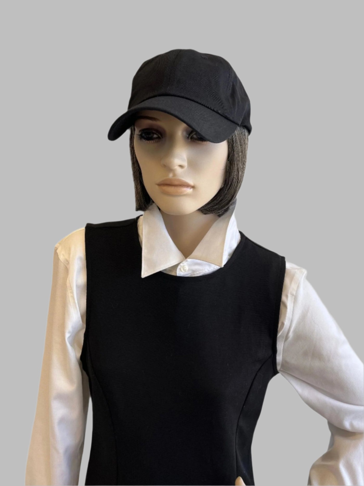 Hat with hair - short dark gray